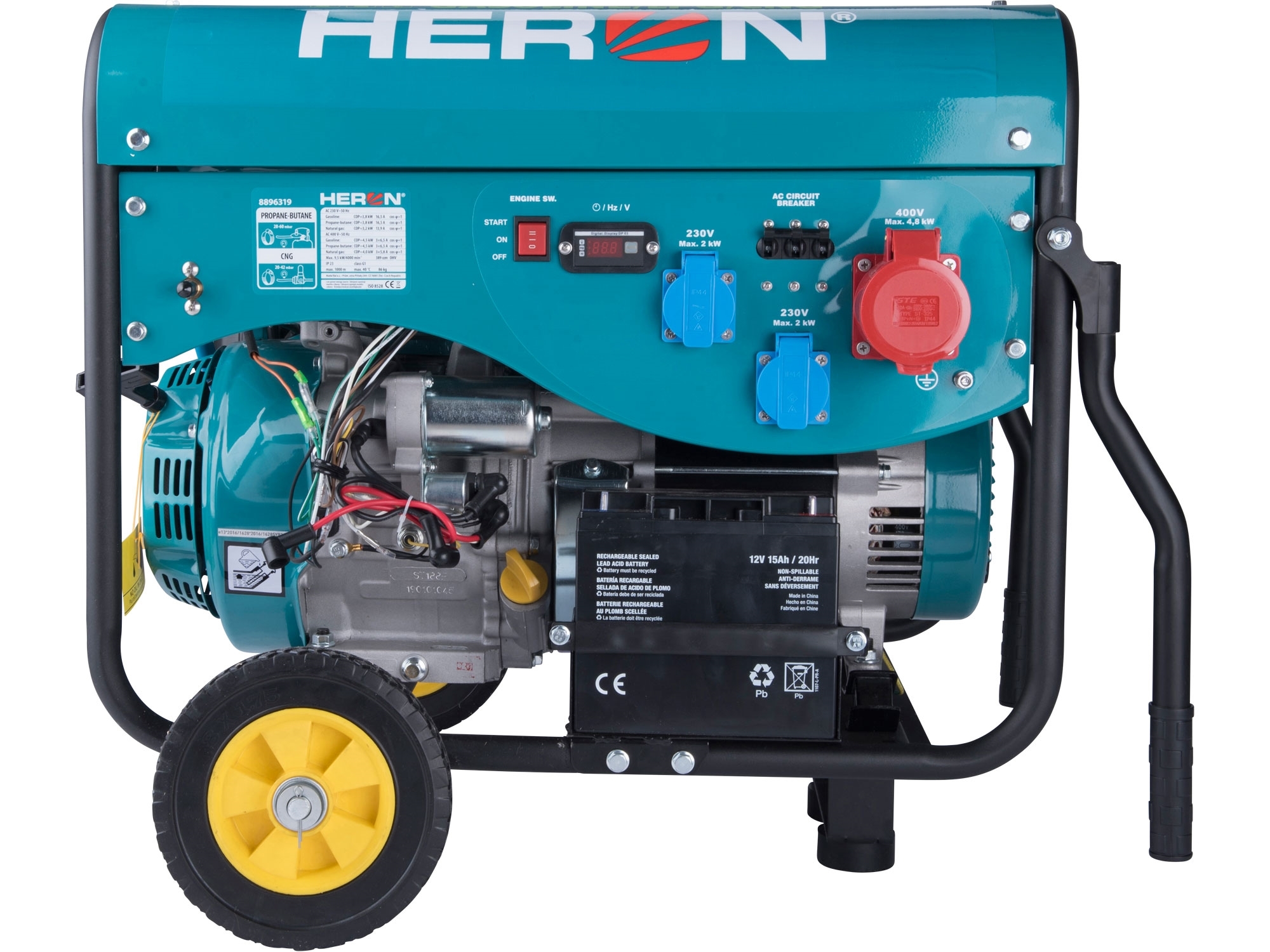 elektrocentrála benzínová a plynová (LPG/NG) 13HP/5,5kW (400V) 2×2kW (230V), elektrický start